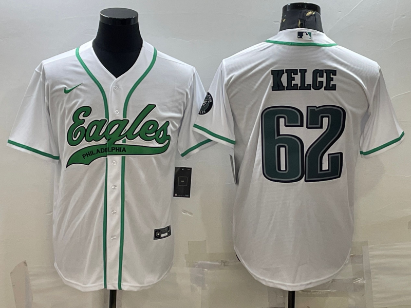 Philadelphia Eagles #62 Jason Kelce White With Patch Cool Base Stitched Baseball Jersey - Zenithce