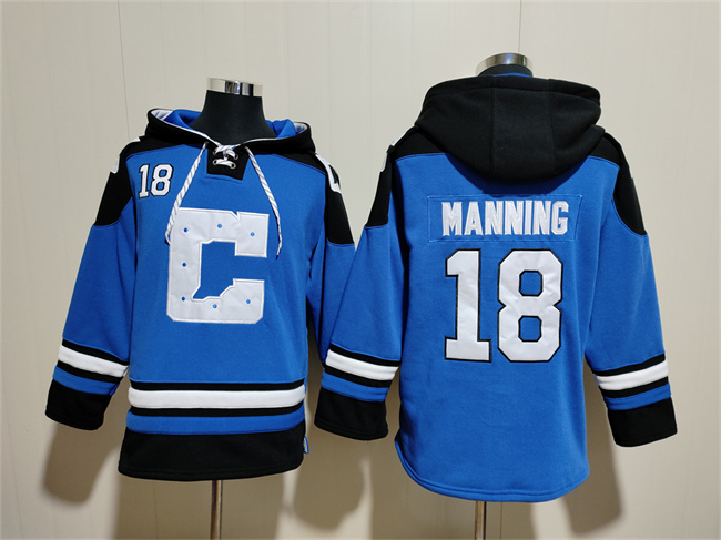 Indianapolis Colts #18 Peyton Manning Blue Ageless Must-Have Lace-Up Pullover Hoodie - Zenithce