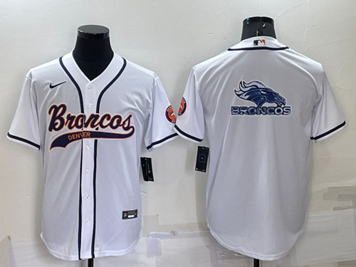 Denver Broncos White Team Big Logo With Patch Cool Base Stitched Baseball Jersey - Zenithce
