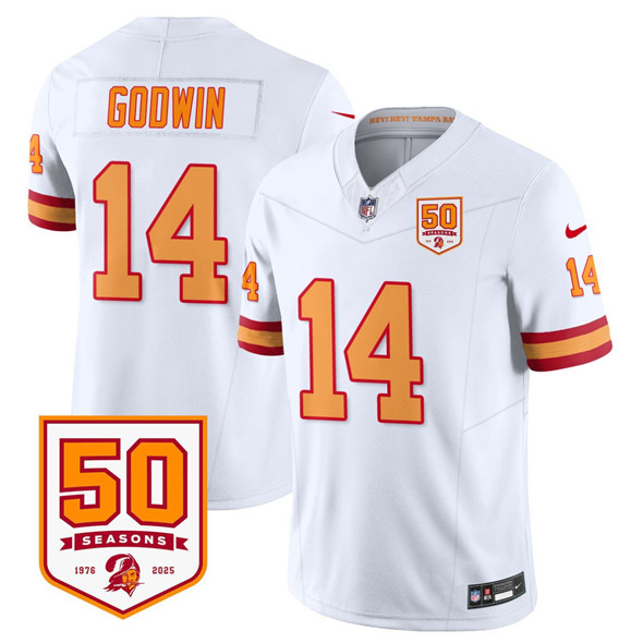 Tampa Bay Buccaneers #14 Chris Godwin White 2025 F.U.S.E. 50th Anniversary Patch Vapor Limited Football Stitched Jersey - Zenithce