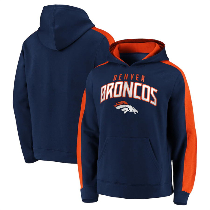 Denver Broncos Navy Game Time Arch Pullover Hoodie - Zenithce