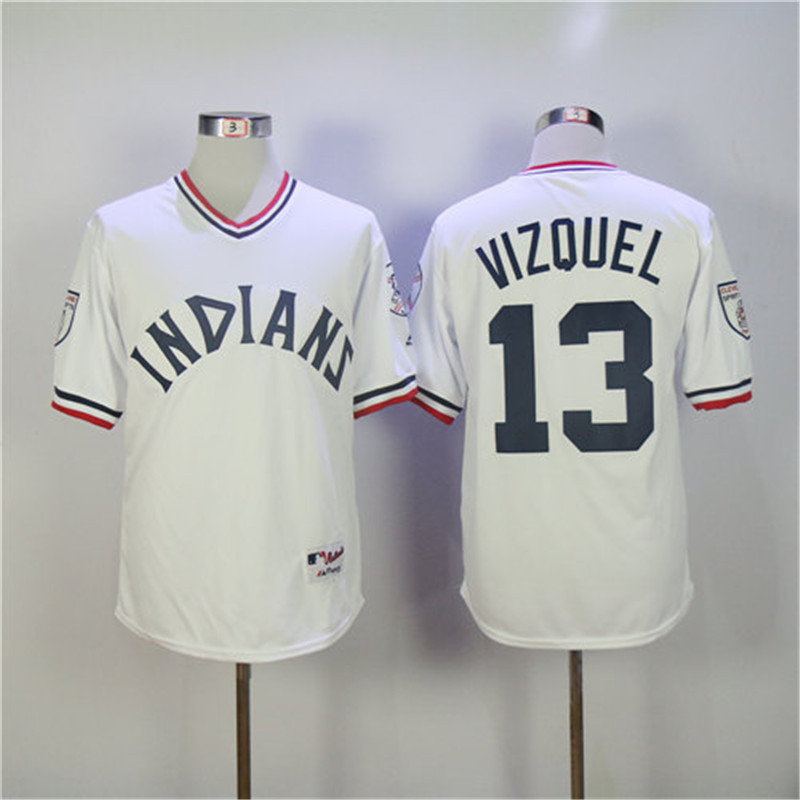 Cleveland Indians #13 Omar Vizquel White Pullover Cool Base Stitched Jersey - Zenithce