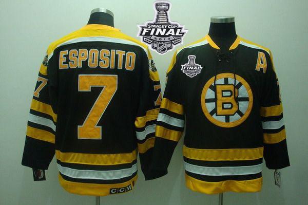 Bruins Stanley Cup Finals Patch #7 Phil Esposito Stitched Black CCM Throwback Jersey - Zenithce