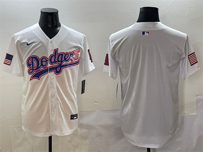 Los Angeles Dodgers Blank White With American Flag Patch Limited Stitched Jersey - Zenithce