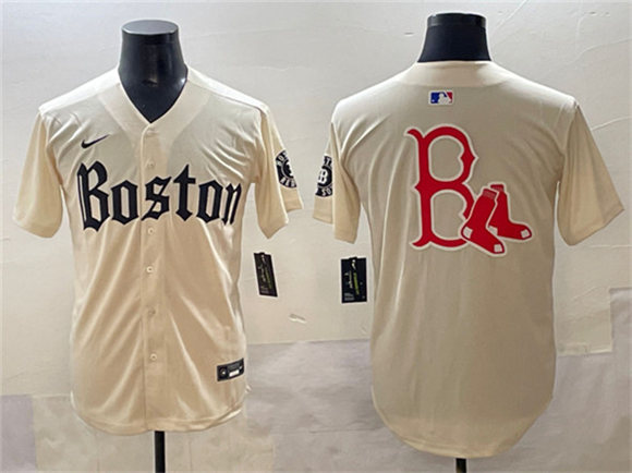 Boston Red Sox Team Big Logo Cream Gothic Vapor Limited Stitched Jersey - Zenithce