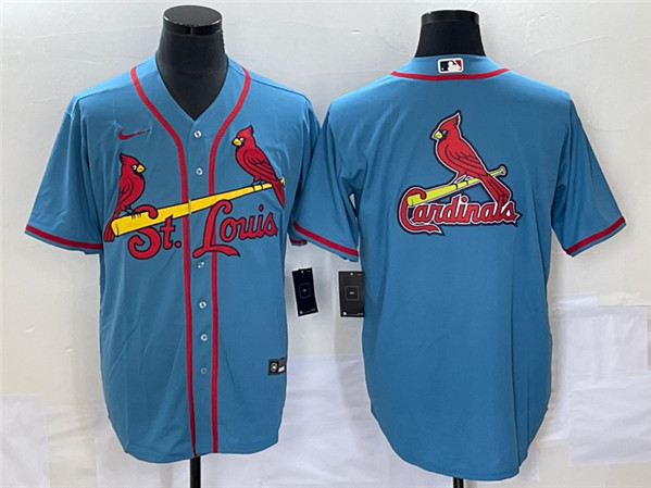 St. Louis Cardinals Blue Big Team Logo In Back Cool Base Stitched Jersey - Zenithce