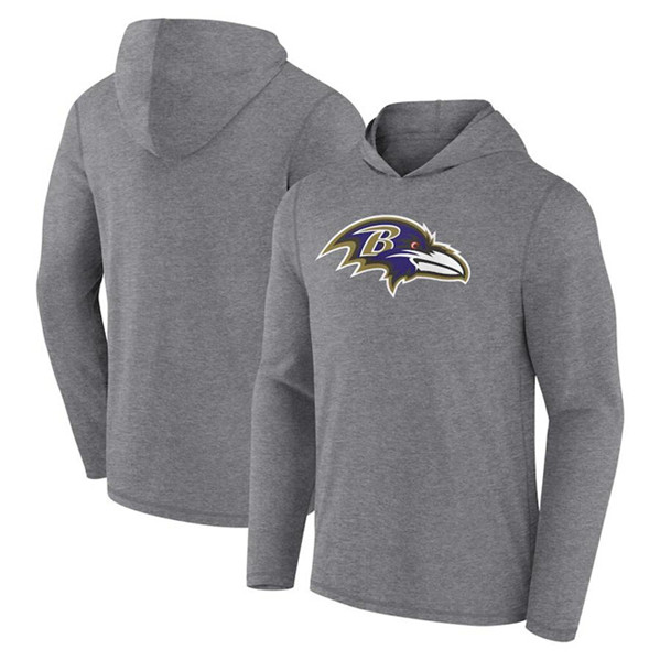 Baltimore Ravens Heather Gray Primary Logo Long Sleeve Hoodie - Zenithce