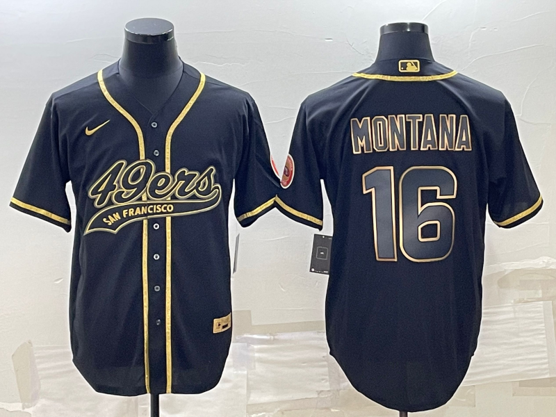 San Francisco 49ers #16 Joe Montana Black Gold With Patch Cool Base Stitched Baseball Jersey - Zenithce