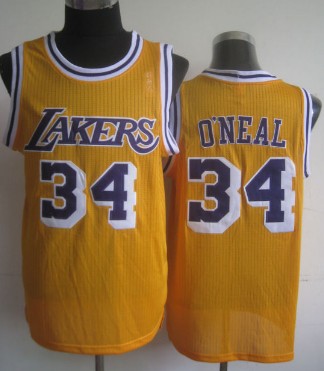 Los Angeles Lakers #34 Shaquille O'neal Yellow Swingman Throwback Jersey - Zenithce