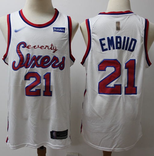 76ers #21 Joel Embiid White Swingman Hardwood Classics Jersey - Zenithce