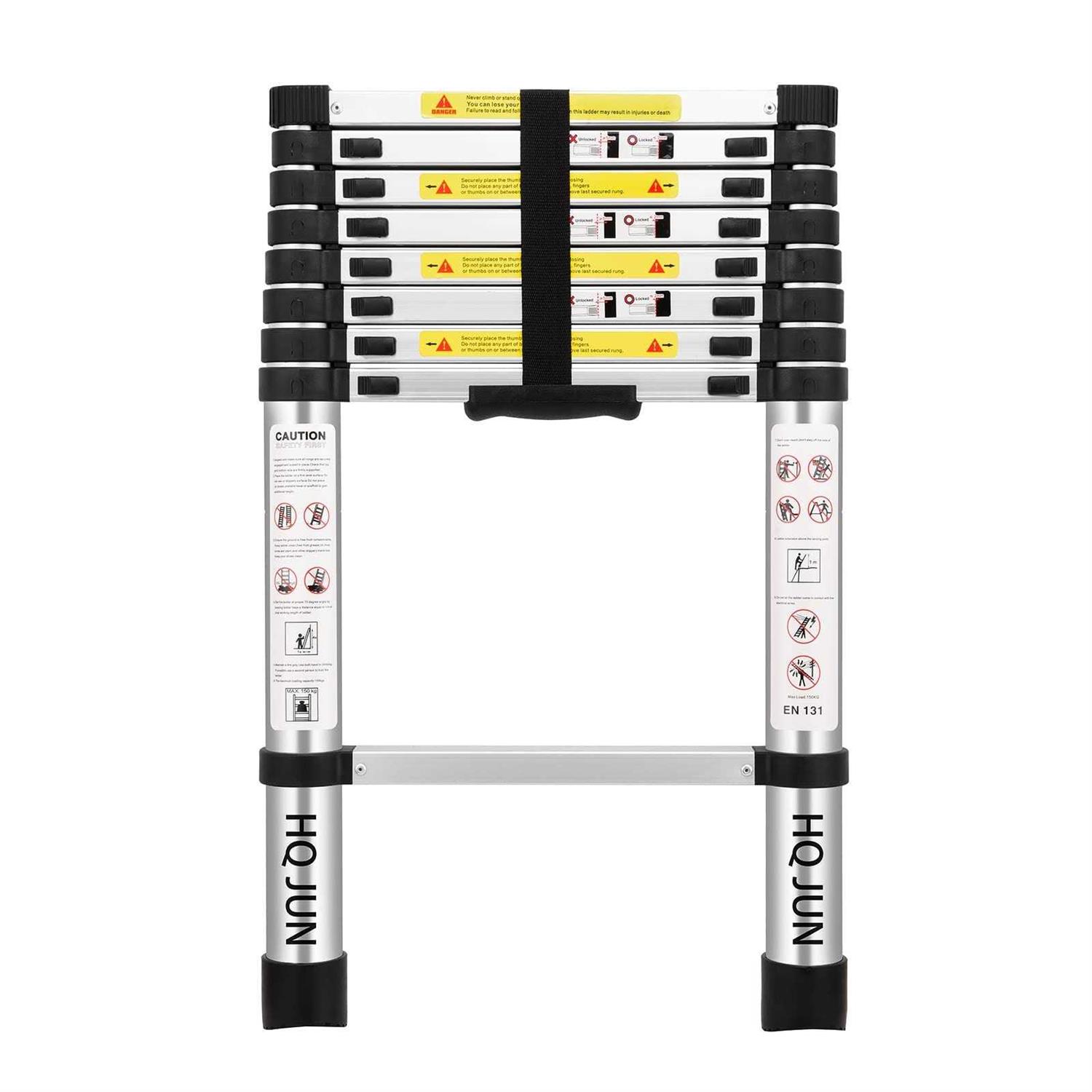 Telescoping Ladder with 2 Detachable Hooks DIY Aluminum Extension - Zenithce