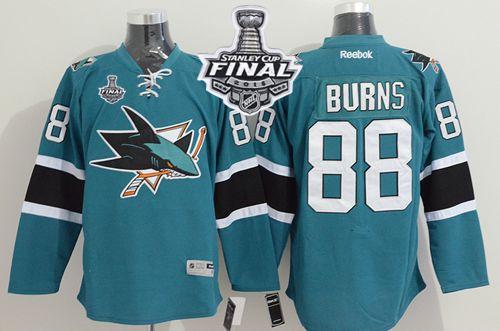 Sharks #88 Brent Burns Teal 2016 Stanley Cup Final Patch Stitched Jersey - Zenithce