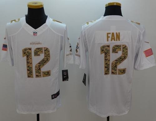 Seahawks #12 Fan White Stitched Limited Salute To Service Nike Jersey - Zenithce
