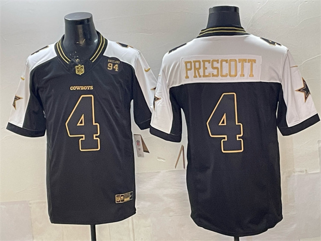 Dallas Cowboys #4 Dak Prescott Black Gold 2025 F.U.S.E. 94 Marshawn Kneeland Memorial Patch Vapor Limited Stitched Jersey - Zenithce