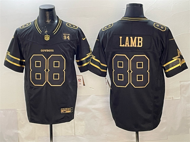 Dallas Cowboys #88 CeeDee Lamb Black Gold 2025 F.U.S.E. 94 Marshawn Kneeland Memorial Patch Vapor Limited Stitched Jersey - Zenithce