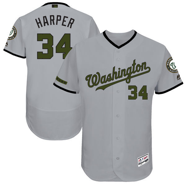 Washington Nationals #34 Bryce Harper Majestic Gray 2017 Memorial Day Authentic Collection Flex Base Player Stitched Jersey - Zenithce
