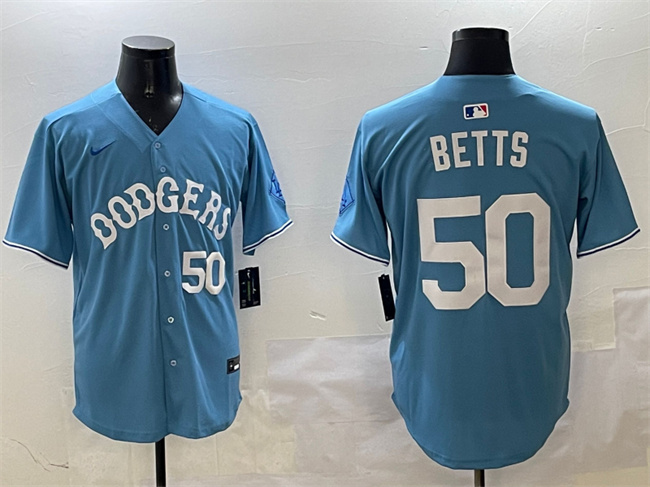 Los Angeles Dodgers #50 Mookie Betts Light Blue Limited Stitched Jersey - Zenithce
