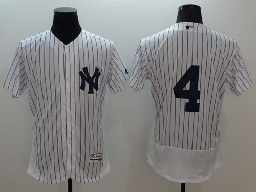 Yankees #4 Lou Gehrig White Strip Flexbase Authentic Collection Stitched Jersey - Zenithce