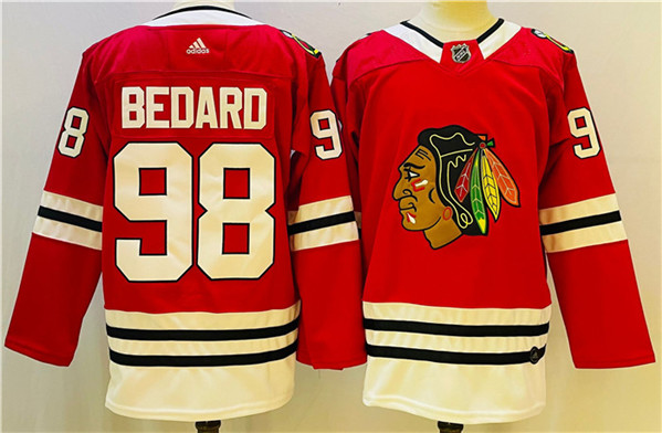 Chicago Blackhawks #98 Connor Bedard Red Black Stitched Jersey - Zenithce