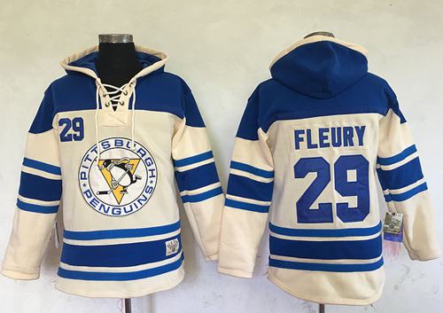 Penguins #29 Andre Fleury Cream Sawyer Hooded Sweatshirt Stitched Jersey - Zenithce