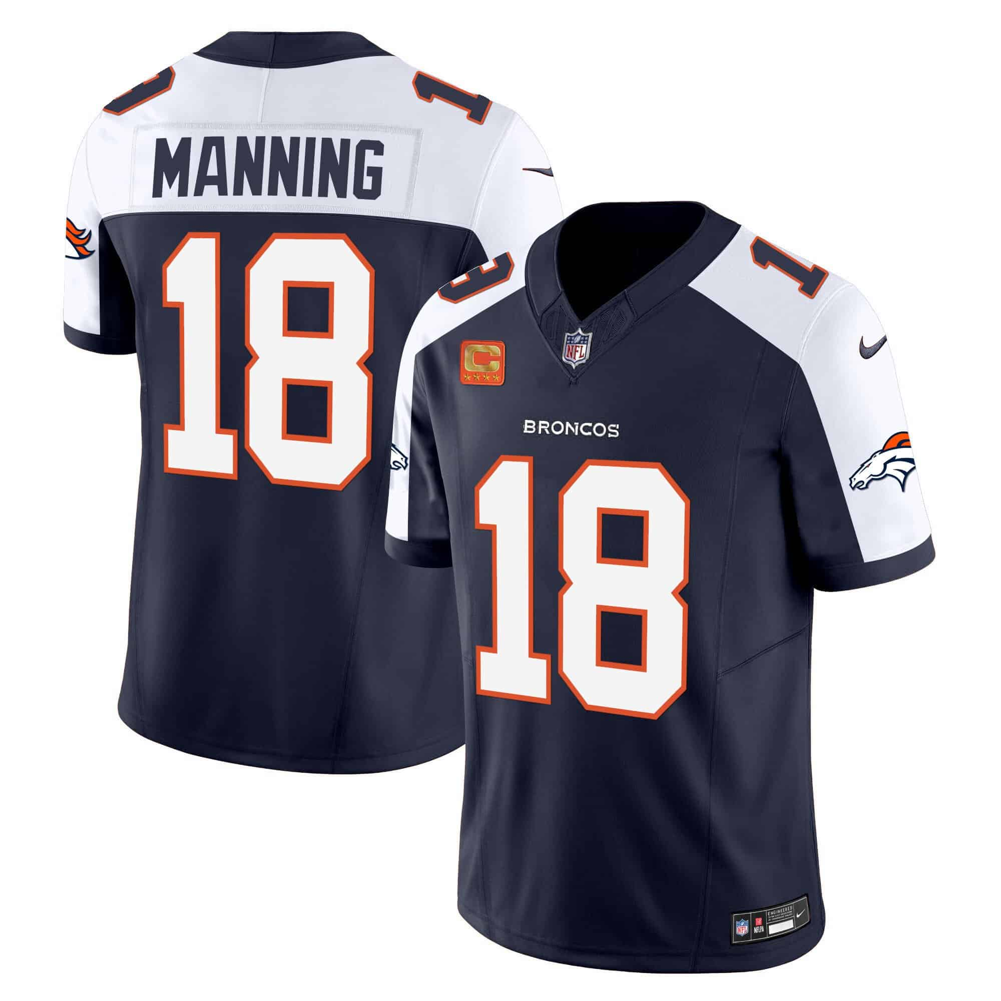 Denver Broncos #18 Peyton Manning Navy 2024 F.U.S.E. With 4-Star C Patch Vapor Limited Stitched Jersey - Zenithce