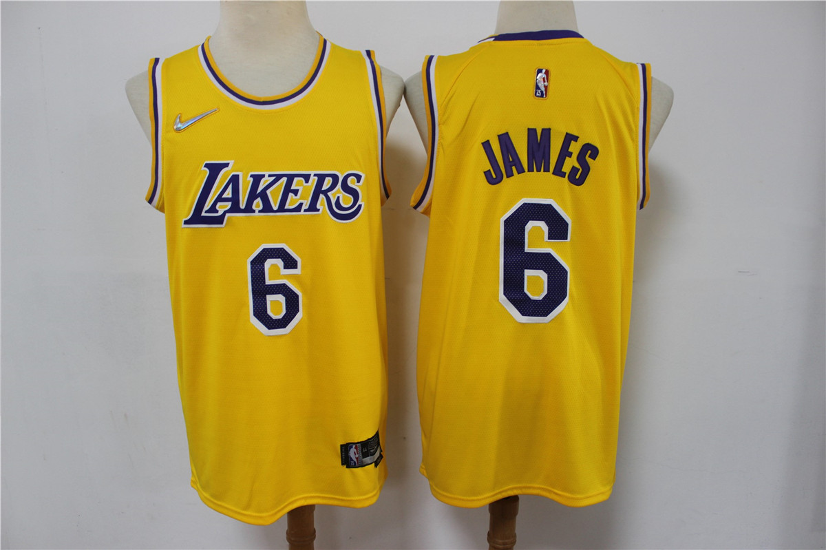 Los Angeles Lakers #6 LeBron James Yellow 75th Anniversary Diamond 2021 Stitched Jersey - Zenithce