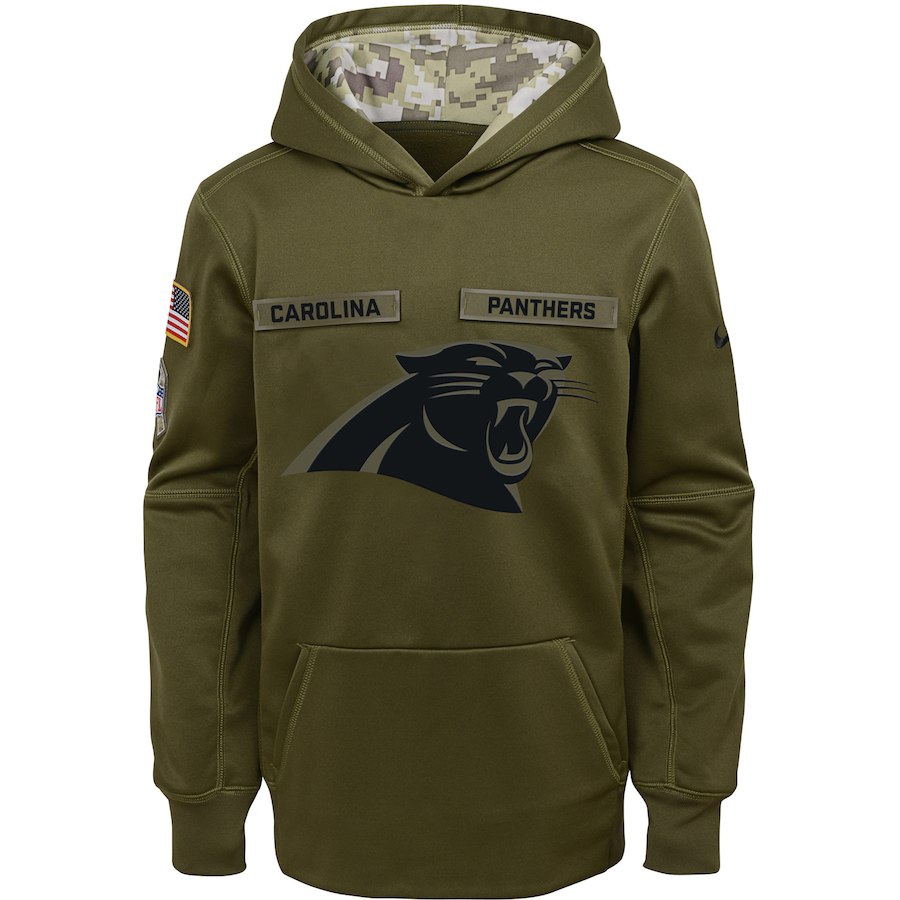 Youth Carolina Panthers Olive Salute To Service Pullover Performance NFL Hoodie - Zenithce