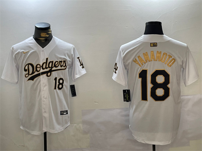 Los Angeles Dodgers #18 Yoshinobu Yamamoto White Gold Home Limited Stitched Jersey - Zenithce