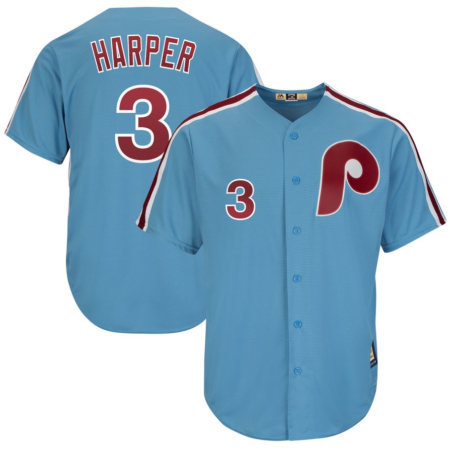 Philadelphia Phillies #3 Bryce Harper Blue Throwback Stitched Jersey - Zenithce