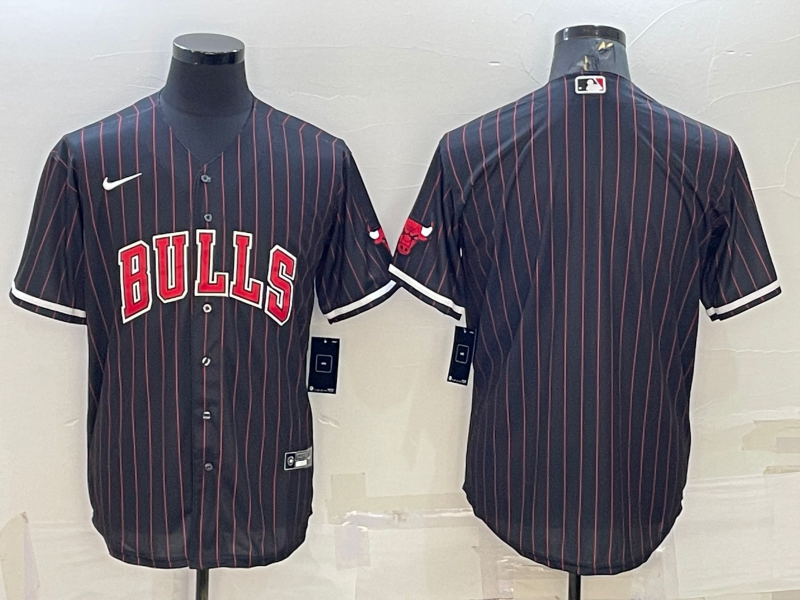 Chicago Bulls Blank Black Cool Base Stitched Baseball Jersey - Zenithce