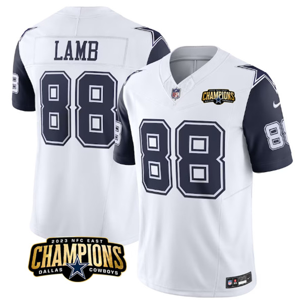 Dallas Cowboys #88 CeeDee Lamb White Navy 2023 F.U.S.E. NFC East Champions Patch Stitched Jersey - Zenithce
