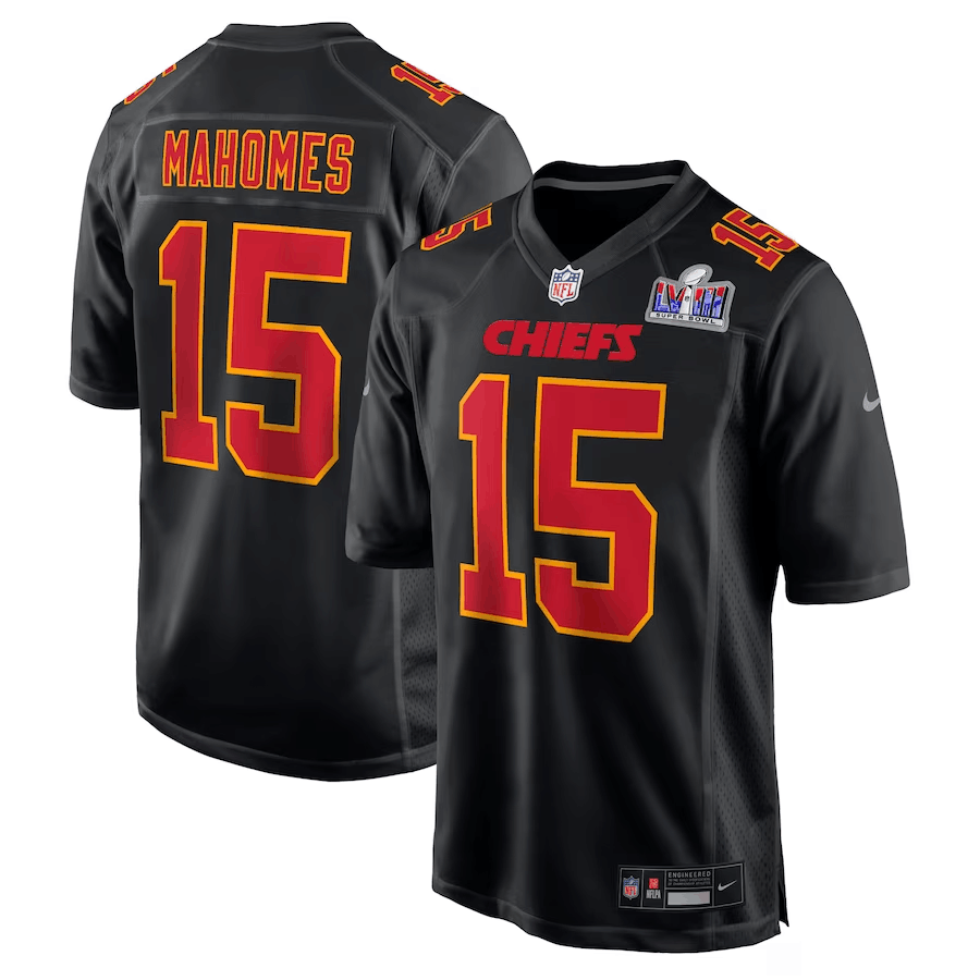 Kansas City Chiefs #15 Patrick Mahomes Black 2024 Super Bowl LVIII Patch Limited Stitched Game Jersey - Zenithce