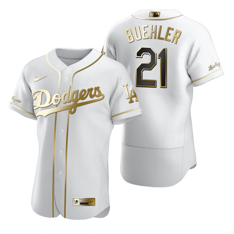 Los Angeles Dodgers #21 Walker Buehler White Golden Edition Flex Base Sttiched Jersey - Zenithce