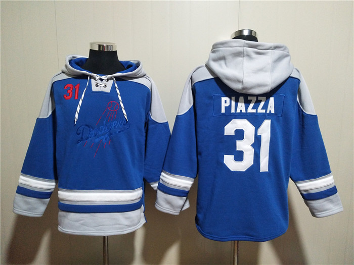 Los Angeles Dodgers #31 Mike Piazza Blue Ageless Must-Have Lace-Up Pullover Hoodie - Zenithce