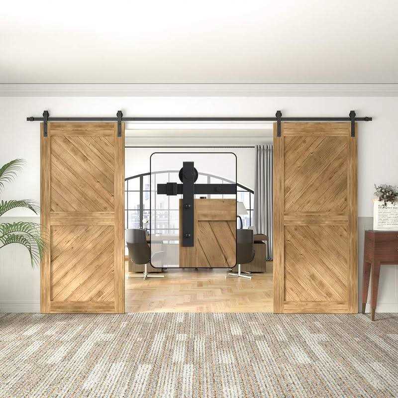WINSOON 5-18FT Sliding Barn Wood Door Hardware Cabinet Closet Kit Antique Style for Double Doors Black Surface - Zenithce