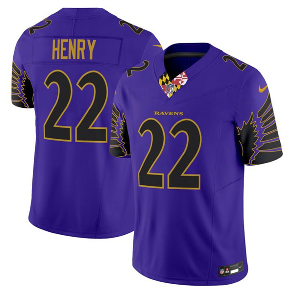 Baltimore Ravens #22 Derrick Henry Purple 2024 F.U.S.E. Vapor Limited Jersey - Zenithce