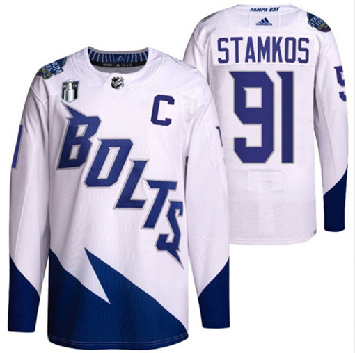 Tampa Bay Lightning #91 Steven Stamkos 2022 White Stanley Cup Final Patch Stitched Jersey - Zenithce