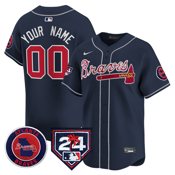 Atlanta Braves Customized Navy 2024 Spring Training Patch Limited Stitched Jersey - Zenithce