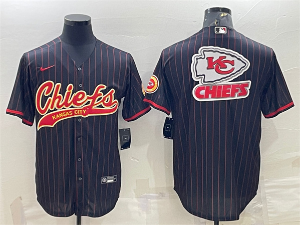 Kansas City Chiefs Black Team Big Logo With Patch Cool Base Stitched Baseball Jersey - Zenithce