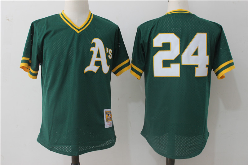 Oakland Athletics #24 Rickey Henderson Mitchell Ness Green 1991 Cooperstown Mesh Batting Practice Stitched Jersey - Zenithce