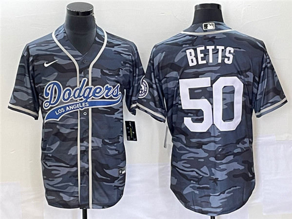 Los Angeles Dodgers #50 Mookie Betts Gray Camo Cool Base With Patch Stitched Jersey - Zenithce
