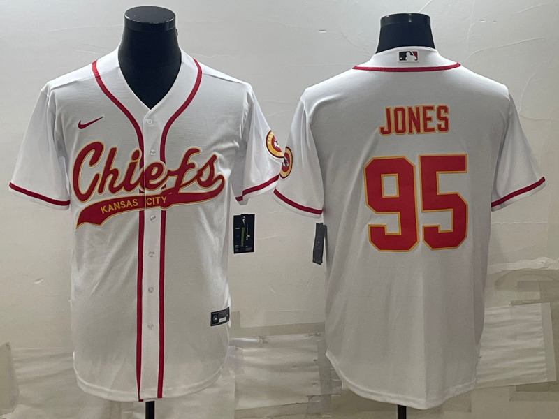 Kansas City Chiefs #95 Chris Jones White With Patch Cool Base Stitched Baseball Jersey - Zenithce