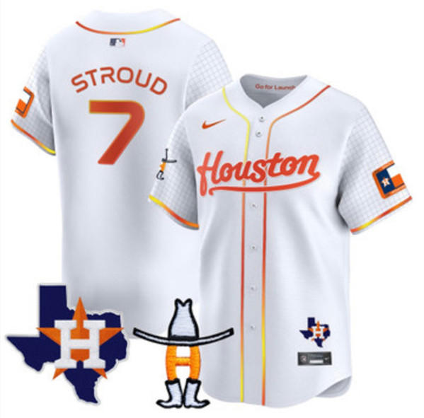 Houston Astros #7 C.J. Stroud White With Patch Cool Base Stitched Jersey - Zenithce