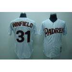 Mitchell And Ness Padres #31 Dave Winfield Stitched White(Black Strip) Throwback Jersey - Zenithce