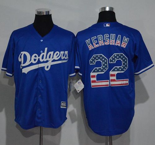 Dodgers #22 Clayton Kershaw Blue USA Flag Fashion Stitched Jersey - Zenithce