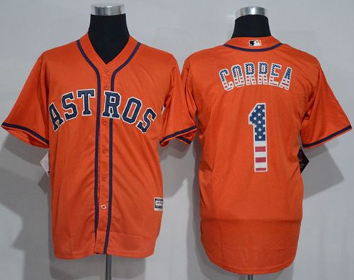 Astros #1 Carlos Correa Orange USA Flag Fashion Stitched Jersey - Zenithce