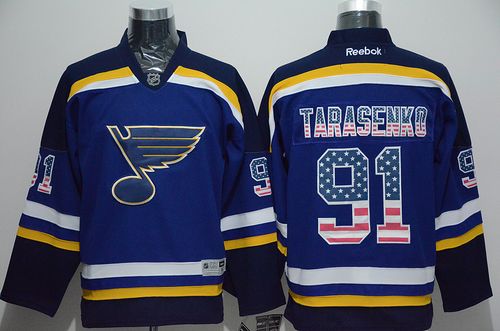 Blues #91 Vladimir Tarasenko Light Blue USA Flag Fashion Stitched Jersey - Zenithce
