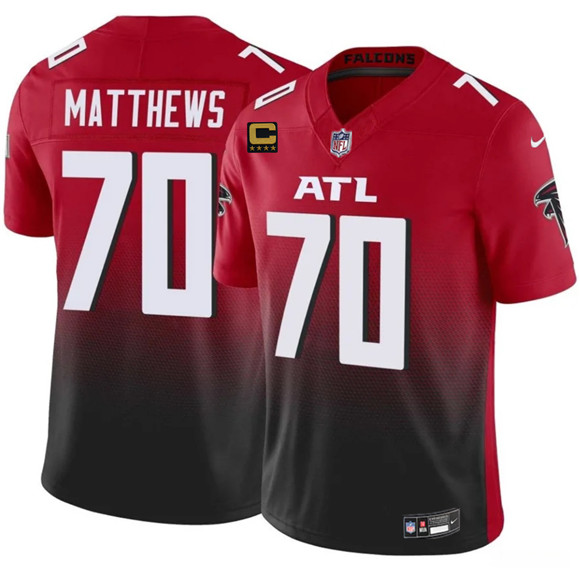Atlanta Falcons #70 Jake Matthews Red Black 2025 F.U.S.E With 4-Star C Patch Vapor Untouchable Limited Stitched Jersey - Zenithce