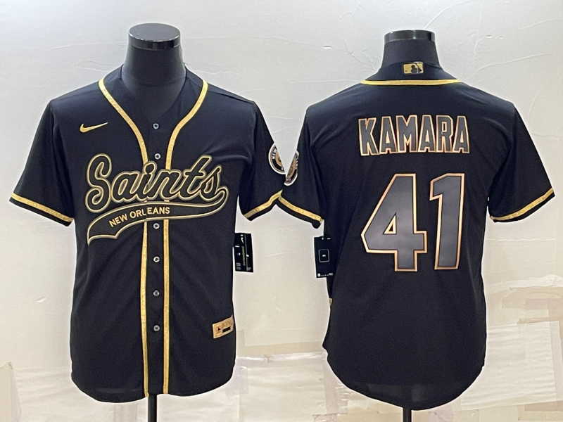 New Orleans Saints #41 Alvin Kamara Black Gold With Patch Cool Base Stitched Baseball Jersey - Zenithce