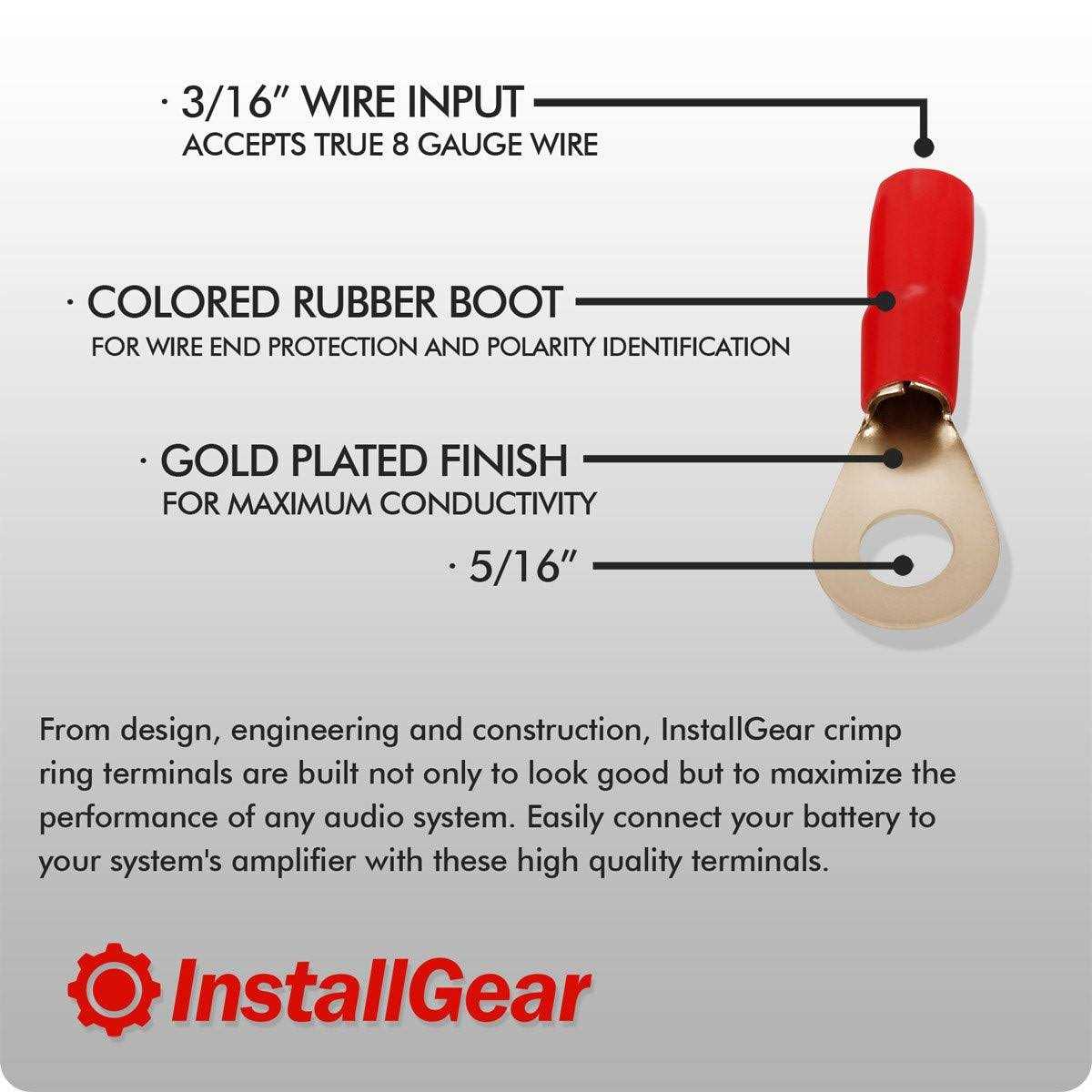 InstallGear 10 Gauge AWG Crimp Ring Terminals Connectors - Zenithce